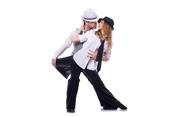 ζευγάρι χορευτές που χορεύουν σύγχρονου χορού που απομονώνονται σε λευκό - Φωτογραφία, εικόνα