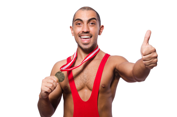 zápasník v červených šatech izolovaných na bílém pozadí - Fotografie, Obrázek