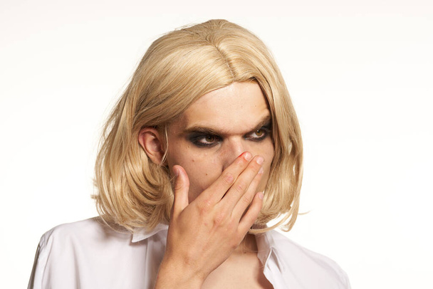 man in womens wig crossdresser makeup lgbt community - Фото, зображення