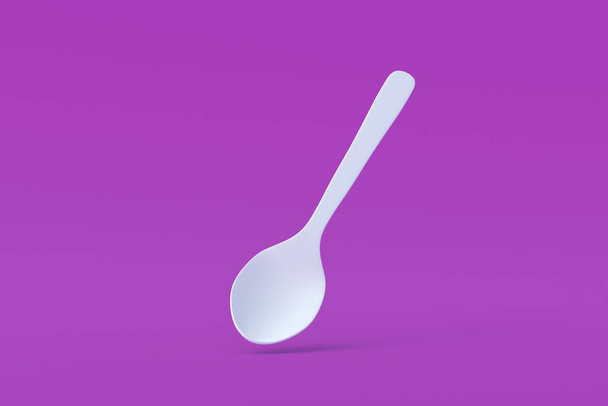 White spoon on violet background. 3d render - Foto, afbeelding