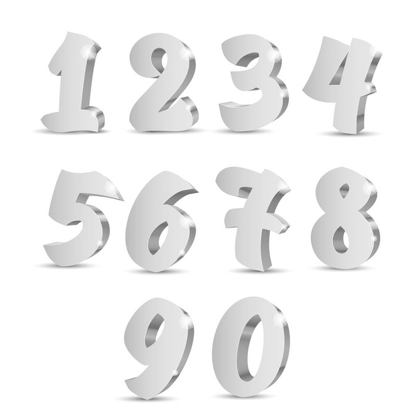 Silver 3d numbers. Symbol set. Vector illustration - Vector, afbeelding