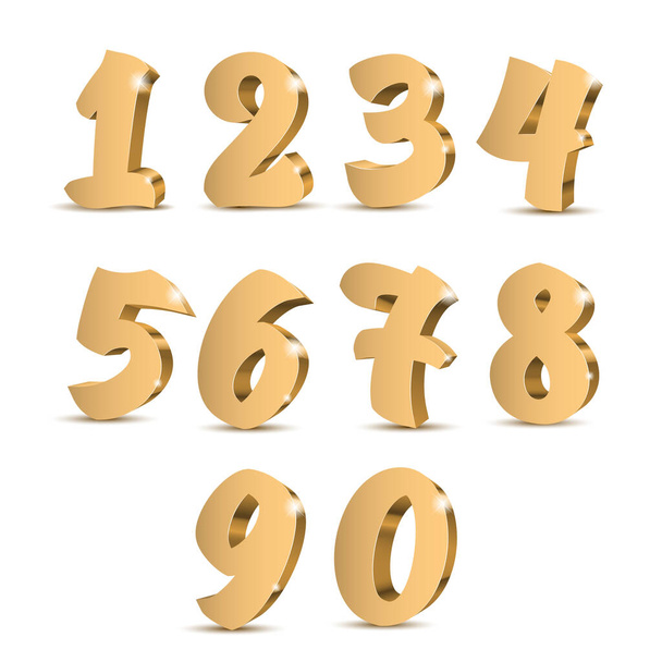 Gold 3d numbers. Symbol set. Vector illustration - Διάνυσμα, εικόνα