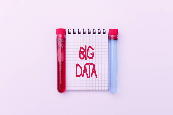Firma mostrando Big Data. Concept meaning sets that so complex that traditional software cant deal with them Research Notes For Virus Prevention, Planning Medical Procedures - Foto, Imagen