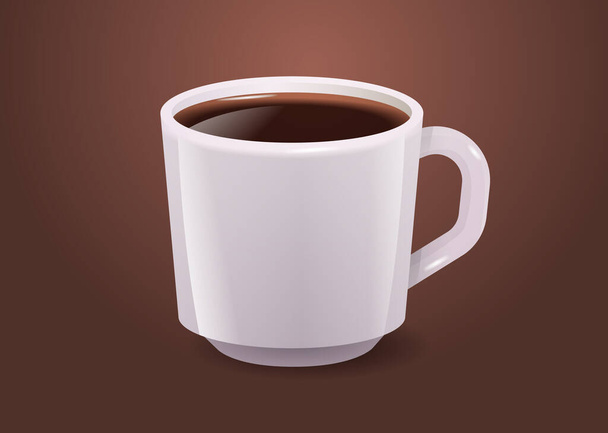 realistic coffee in white cup hot americano drink horizontal - Vektör, Görsel
