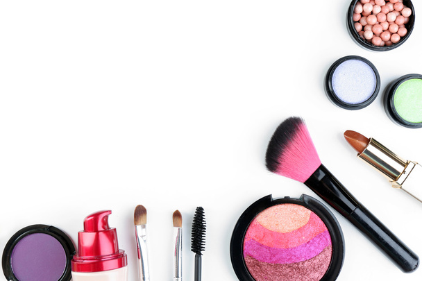 Cosmetics and makeup brushes - Fotoğraf, Görsel