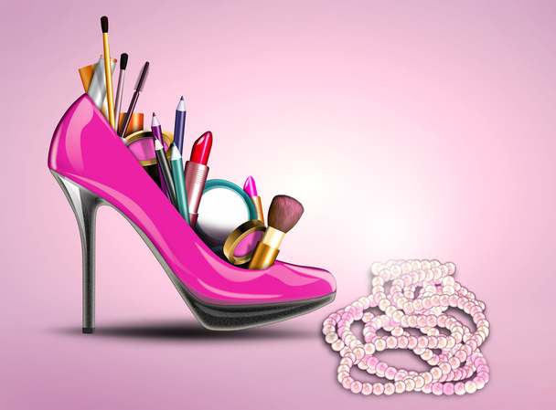 Cosmetics in woman shoe - Foto, Imagem