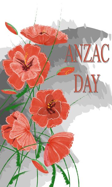 Carte de vœux avec des coquelicots rouge vif - Journée ANZAC. Les coquelicots vectoriels sont fabriqués dans le style du dessin à l'aquarelle. Fleurs vectorielles décoratives pour le Jour du Souvenir, Jour du Souvenir. - Vecteur, image
