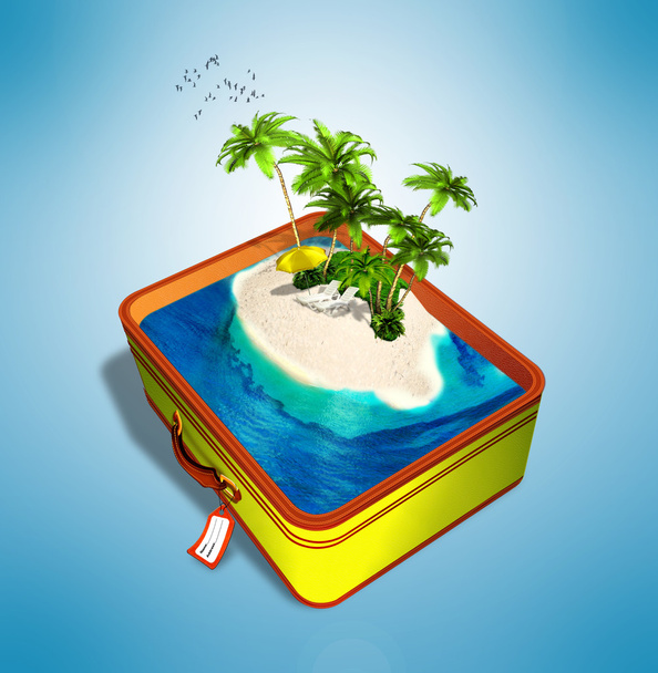 tropisch eiland in een koffer reizen - Foto, afbeelding