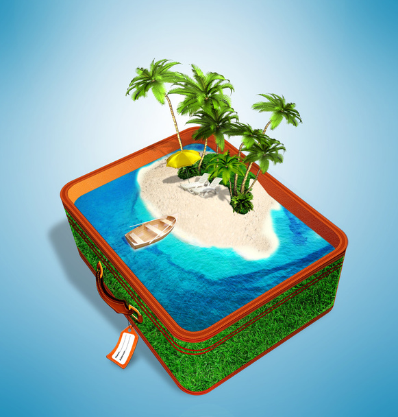 Isla tropical en una maleta de viaje
 - Foto, imagen