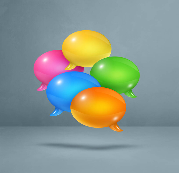 3D multicolor speech bubbles isolated on grey square background - Photo, Image