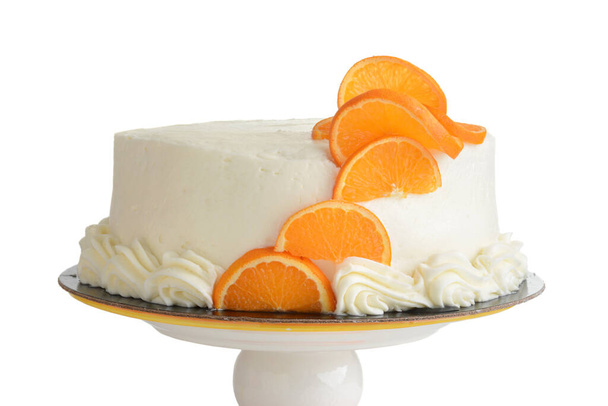  isolated closeup vanilla cake with orange slices - Foto, Bild