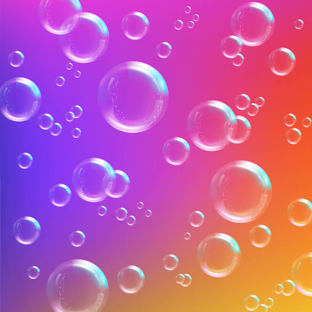 Multicolored composition with many transparent shiny balls. - Vector, imagen
