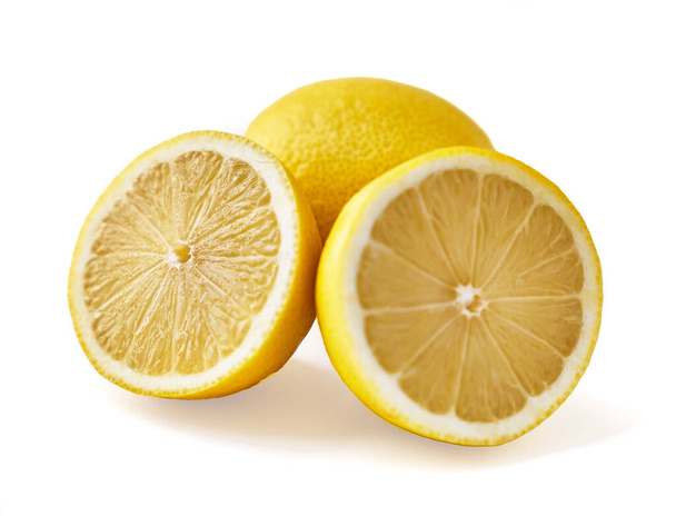  Single and two halves lemon fruit isolated on a white background - Photo, Image