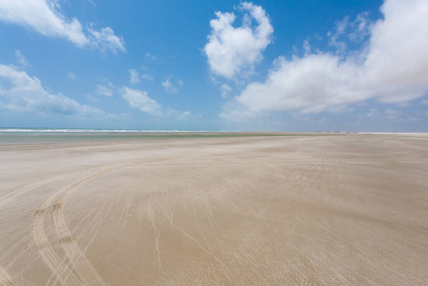White sand dunes panorama from Lencois Maranhenses National Park, Brazil. Rainwater lagoon. Brazilian landscape - Photo, Image