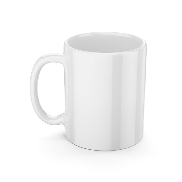 白い背景に白いコーヒーやティーマグカップのモックアップが隔離されています。3Dレンダリング図. - 写真・画像