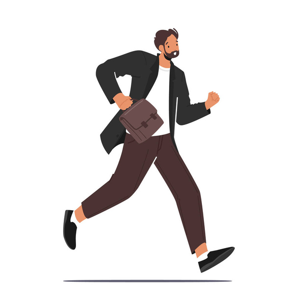 Obchodník s taškou run, Stress Work Situation Concept. Obchodní postava Pozdě v kanceláři, úzkostlivý podnikatel Pospěšte si - Vektor, obrázek
