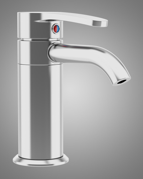 modern chrome faucet isolated on gray background - Foto, Bild