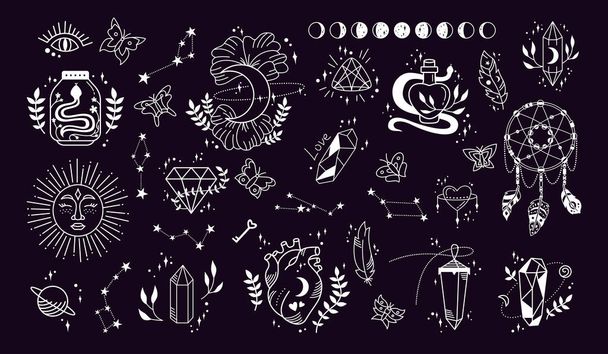 Мистическая астрология магический символ ведьмы каракули эзотерический оккультный элемент boho - Вектор,изображение