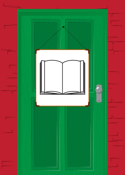 Ікона електронної книги з фоном вхідних дверей. Магазин, магазин, будинок або ринок спереду зі знаком. - Вектор, зображення
