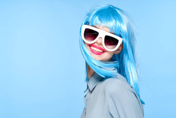 fashionable woman cultural wig sunglasses posing model - Φωτογραφία, εικόνα
