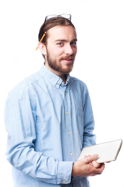 Bearded man holding notepad - Foto, Imagem