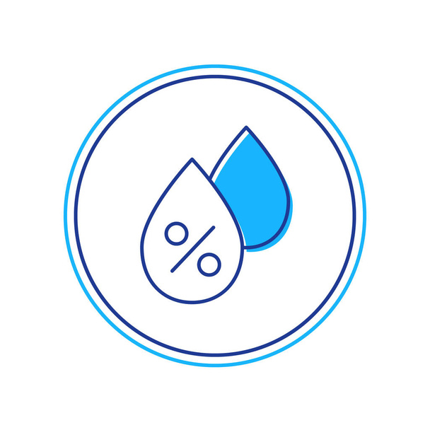 Gefüllte Umrisse Wassertropfen Prozentsatz Symbol isoliert auf weißem Hintergrund. Feuchtigkeitsanalyse. Vektor - Vektor, Bild