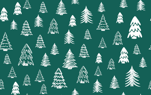 Conjunto de árvores de Natal, ilustrações desenhadas à mão. - Vetor, Imagem
