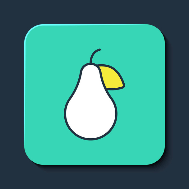 Filled outline Pear icon isolated on blue background. Fruit with leaf symbol. Turquoise square button. Vector - Vector, Image