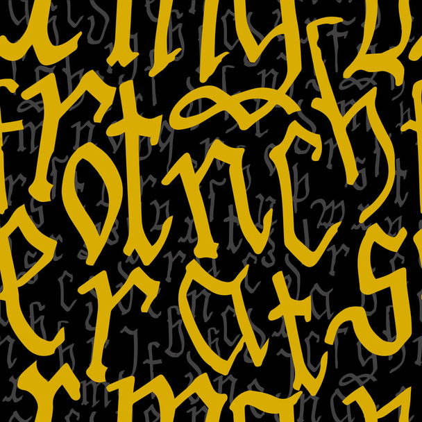 ゴシックアルファベットパターンシームレス、書道、レタリング。中世ヨーロッパのラテン文字。ベクトル背景 - ベクター画像