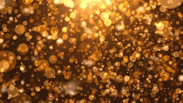 Bokeh Gold color digital particles flow and light flare. Technology abstract background concept. 3d rendering - Фото, зображення