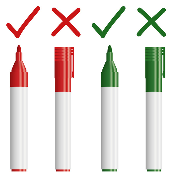 marker rood en groen met cross en controleren - Vector, afbeelding
