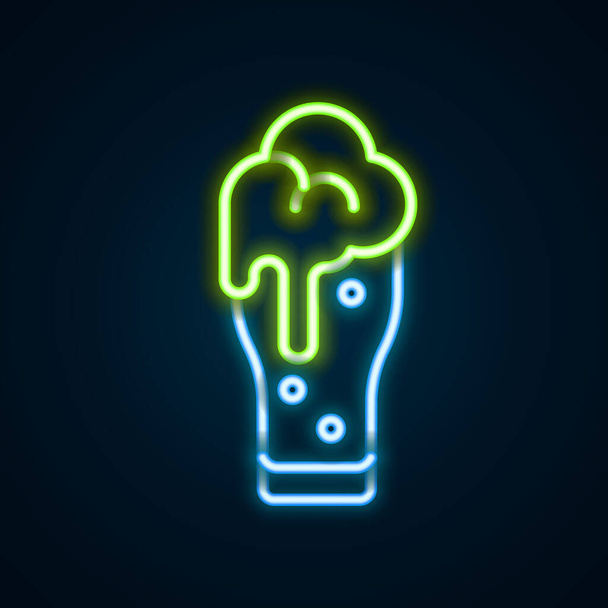 Glowing neon line Glass of beer icon isolated on black background. Colorful outline concept. Vector - Vector, Image