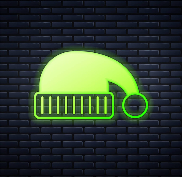 Glowing neon Sleeping hat icon isolated on brick wall background. Cap for sleep. Vector - Vector, imagen