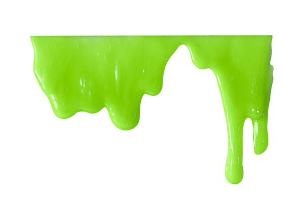 flowing green slime isolated on white - Photo, Image