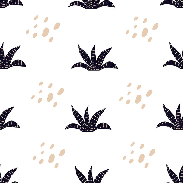 Seamless pattern of hand drawn cactus, aloe on white background. - Vecteur, image