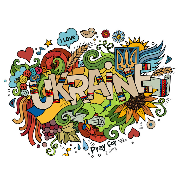 Ucraina mano lettering e doodles elementi di sfondo - Vettoriali, immagini