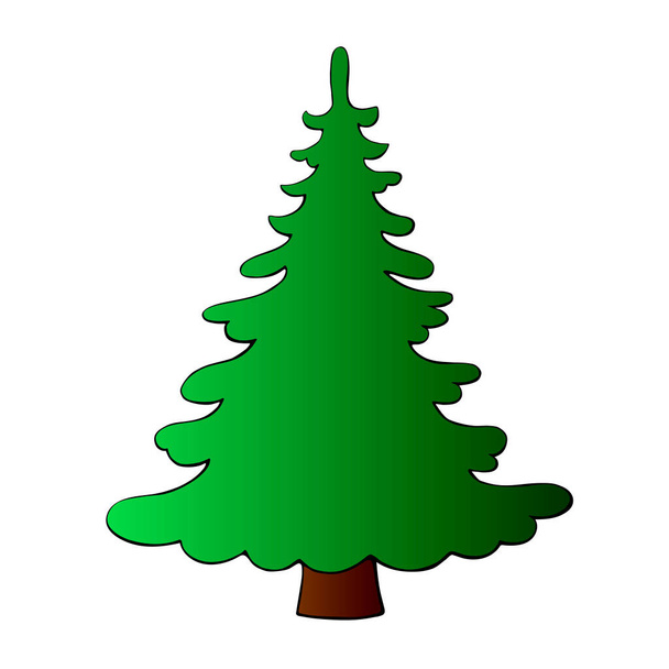 Pin, sapin, arbre vecteur silhouette verte en style plat, isolé. Clipart, symbole joyeux Noël et bonne année. Modèle pour enfants créativité, cartes de vœux, applications - Vecteur, image