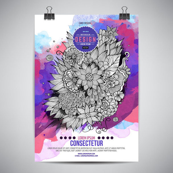 Vector watercolor paint floral poster - Vector, Image