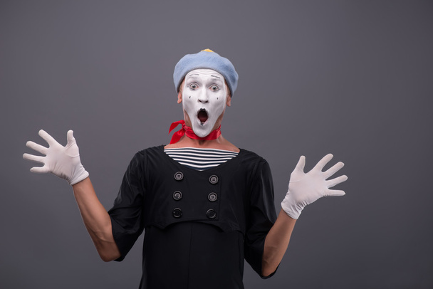 Portrait of male mime white funny face and emotions isolated on - Фото, изображение