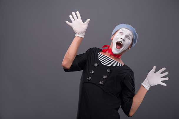 Portrait of male mime white funny face and emotions isolated on - Fotografie, Obrázek