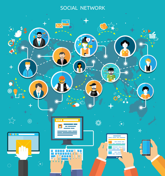 Közösségi média hálózati kapcsolat fogalma - Vektor, kép