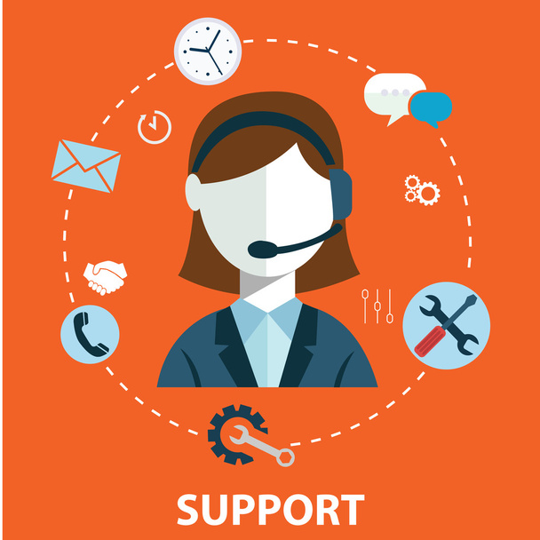 Business customer care service concept flat icons set of contact us support help desk phone call and website click for infographics design web elements vector illustration - Vector, Image