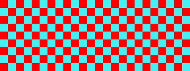 Checkerboard banner. Cyan and Red colors of checkerboard. Small squares, small cells. Chessboard, checkerboard texture. Squares pattern. Background. Repeatable texture. - Photo, Image