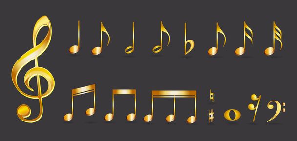 黄金の音楽注釈や現実的な金の楽譜記号のセットです。EPSベクトル - ベクター画像
