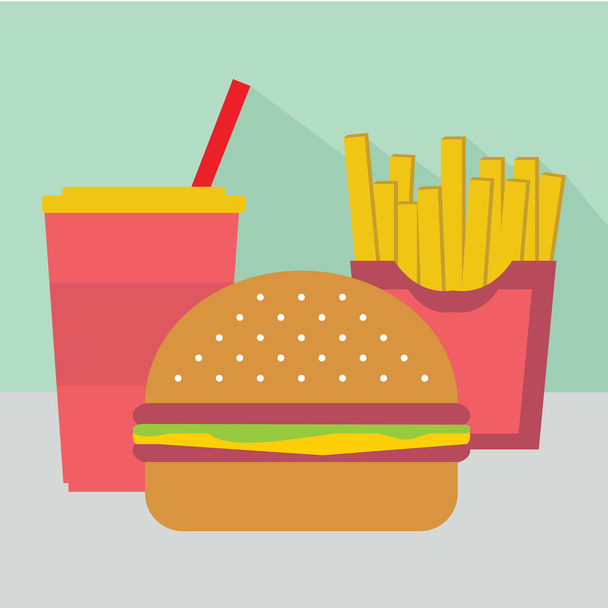 Junk food, burger, fries and soda - Vector, Image