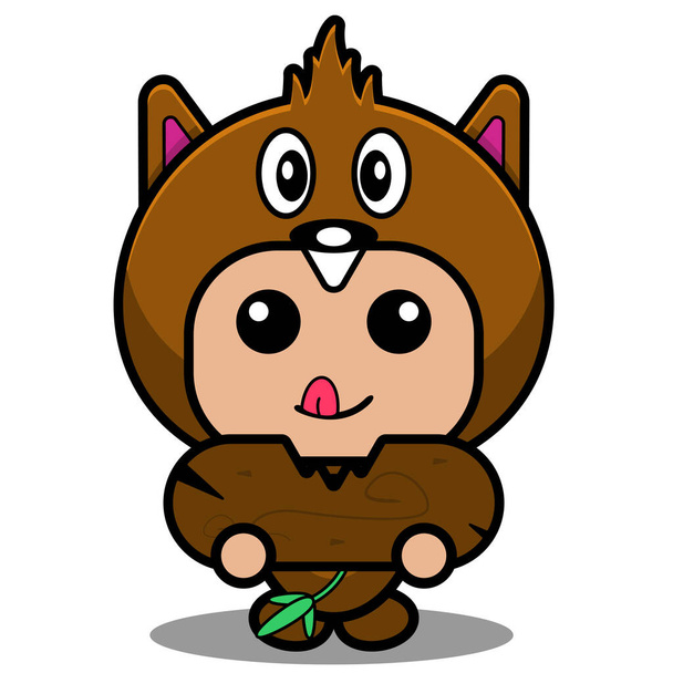vector cartoon character cute beaver animal mascot costume eating wood - Vector, afbeelding