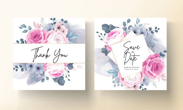 Elegante hand tekening bruiloft uitnodiging mooie bloemen ontwerp - Vector, afbeelding