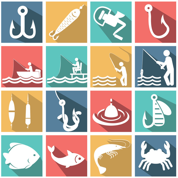 Set of vector silhouette icons of fishing - Вектор,изображение