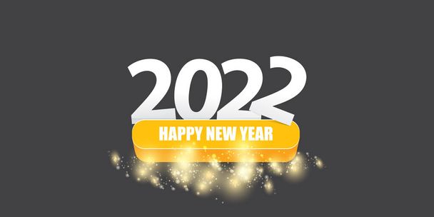 2022 Happy new year creative design horizontal banner background and greeting card with text. vector 2022 new year numbers isolated on modern grey background with sparkles and lights - Vector, Image
