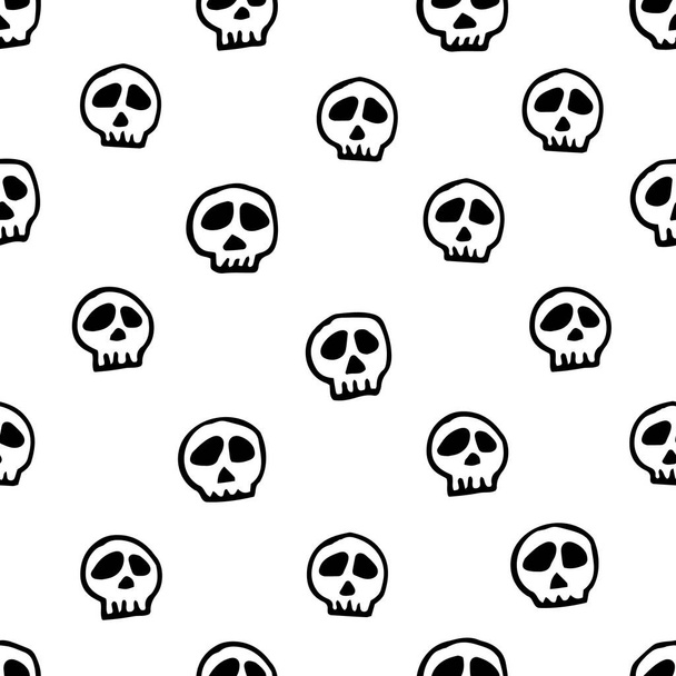 Black and white doodle skulls and crossbones pattern print background - Vecteur, image